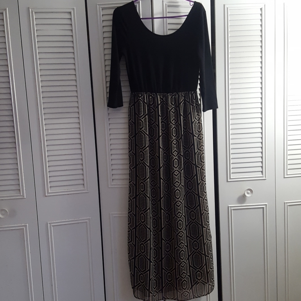 Charming Charlie Black and Tan Sheer Overlay Maxi